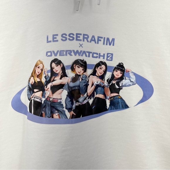 Overwatch x Le Sserafim M hoodie sweatshirt 0289 unisex men ivory white graphic - Picture 3 of 10
